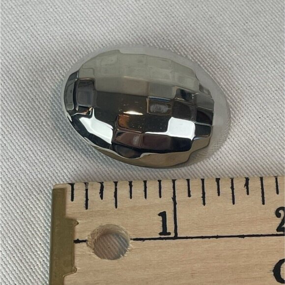 Vintage 80s Silver-Tone Faceted Oval Pierced Earrings Disco Ball Sparkly - Picture 6 of 6